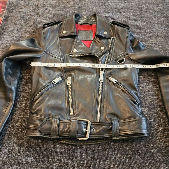 ALL SAINTS | RARE Gidley Leather Biker Jacket Sz 2 Black Studded Rocker Staple - Picture 8 of 13